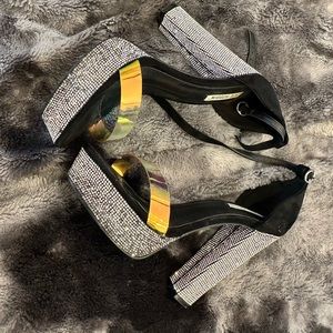 CAPE ROBBIN,INC
Rhinestone Platform Heels with Holographic Strap